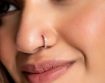 KuberBox 0.08 Carat Real Diamond 18K Gold Nose Ring (Yellow Gold, White Gold, Rose Gold)