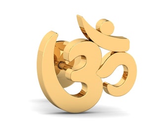 KuberBox 18K/14K Pure Gold Aum Men&#39;s Ear Stud (single piece), Father&#39;s Day Gift, gifts for men, gifts for him,