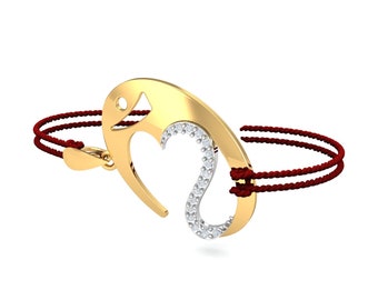 KuberBox  Om Ganesha 1/5 Diamond and 18K Gold Rakhi Bracelet for Raksha Bandhan