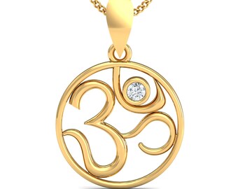 Ciondolo Om KuberBox in oro 18 carati/14 carati e diamanti, regalo per la festa del papà, regali per uomo, regali per lui