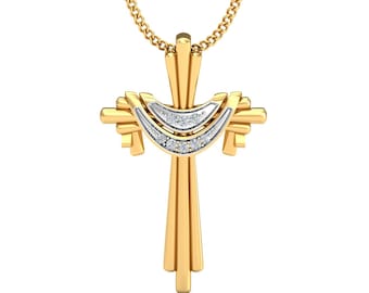 Ciondolo a croce di Cristo in oro 18 carati/14 carati e diamanti KuberBox, regalo per la festa del papà, regali per uomo, regali per lui