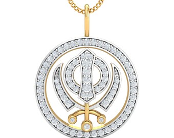 Ciondolo KuberBox Khanda Ik Onkar in oro 18K/14K e diamanti, regalo per la festa del papà, regali per uomo, regali per lui, ciondolo religioso