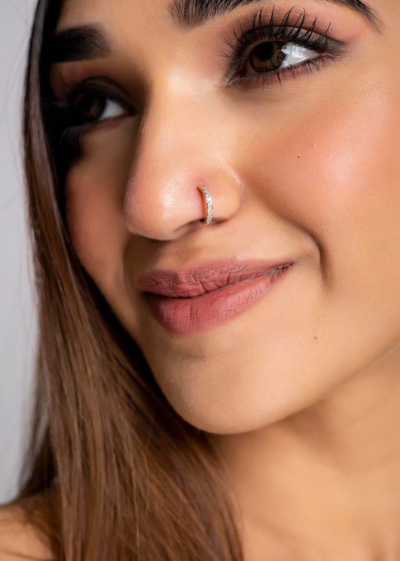 Implant Grade Titanium Rose Gold Beaded Cross Top Nose Screw Ring - BM25.com