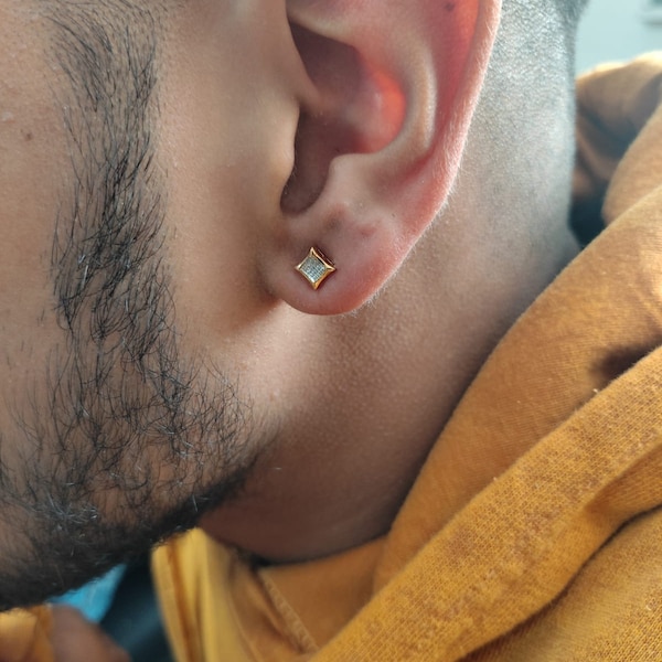 KuberBox Boucles d'oreilles à tige en or 18 carats avec diamant certifié 0,03 tcw (SI, HI) « Barnard » pour homme (piercing)