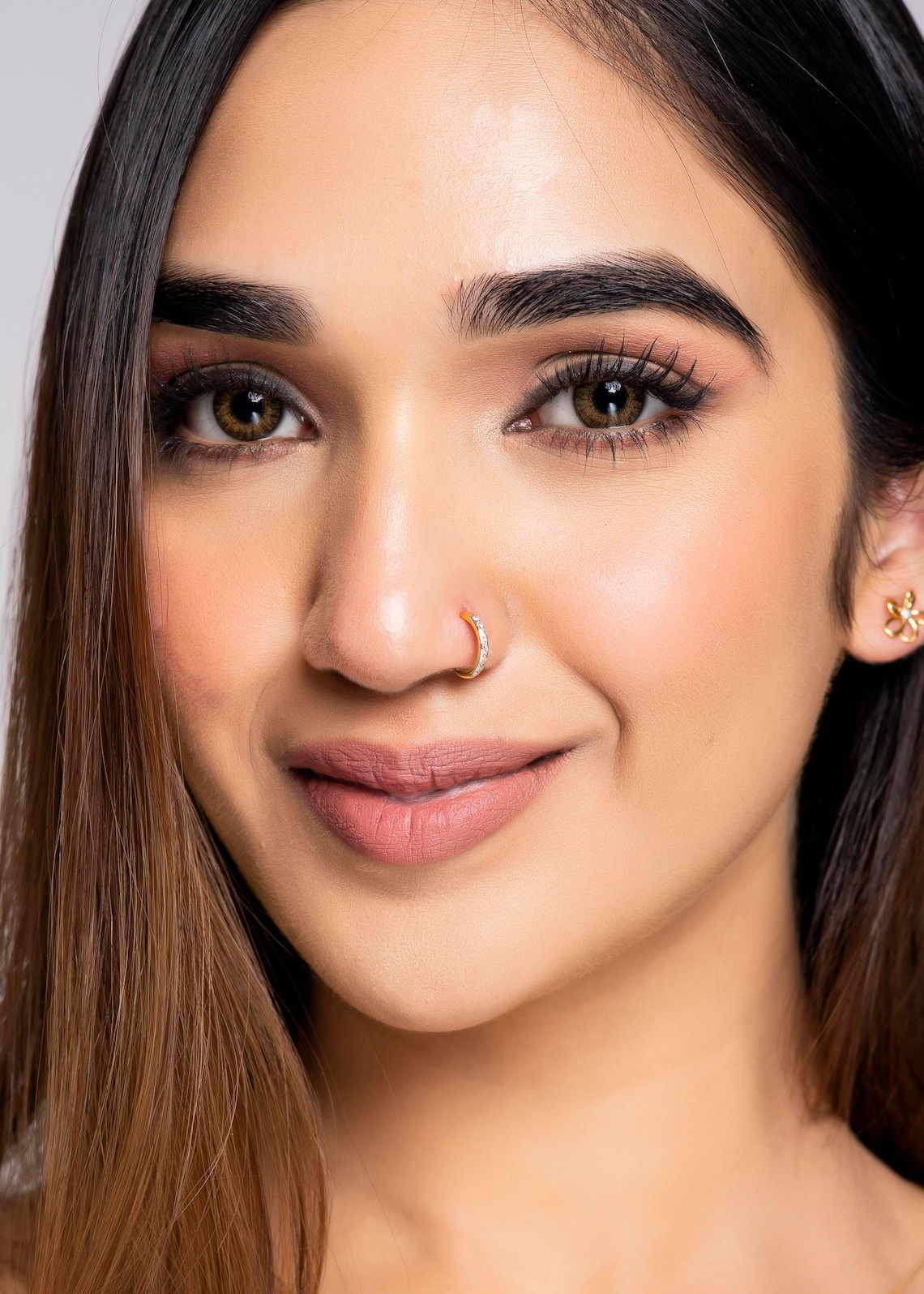 KuberBox 0.08 Carat Real Diamond 18K Gold Nose Ring Yellow image 2