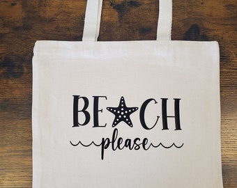 Beach Please Canvas Bag, Beach Grocery Tote, Beach Day Reusable Bag, Beach Bag