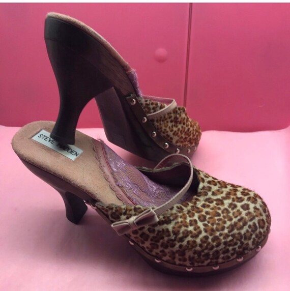 Steve Madden vintage luipaard roze lederen hak muilezels | Etsy België