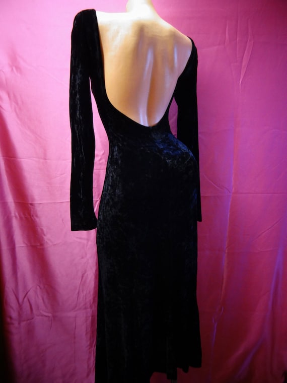 Betsey Johnson Black Velvet dress lowback V USA lo