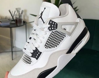 Air Jordan 4 « Military Black » White Black-Neutral Grey - Sneaker pour homme et femme, Chaussures unisexe