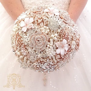 Rose gold and silver wedding brooch bouquet princess style