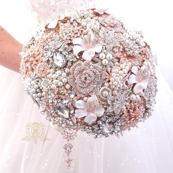 Luxury brooch bouquet mix rose gold silver by MemoryWedding