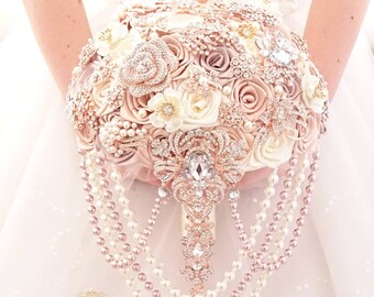 Brooch bouquet. Rose gold bouquet. Wedding bouquet. Champagne bouquet . Cascading bouquet. Bridal bouquet. Blush pink bouquet. Ivory bouquet