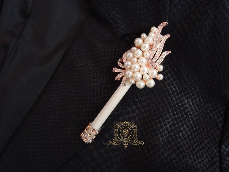 flower brooch pin groomsmen Brooch boutonniere for groom Wedding boutonniere Rose gold or silverBoutonniere