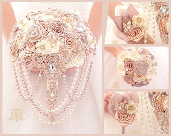 Cascading Champagne rose gold shiny and bling brooch bouquet