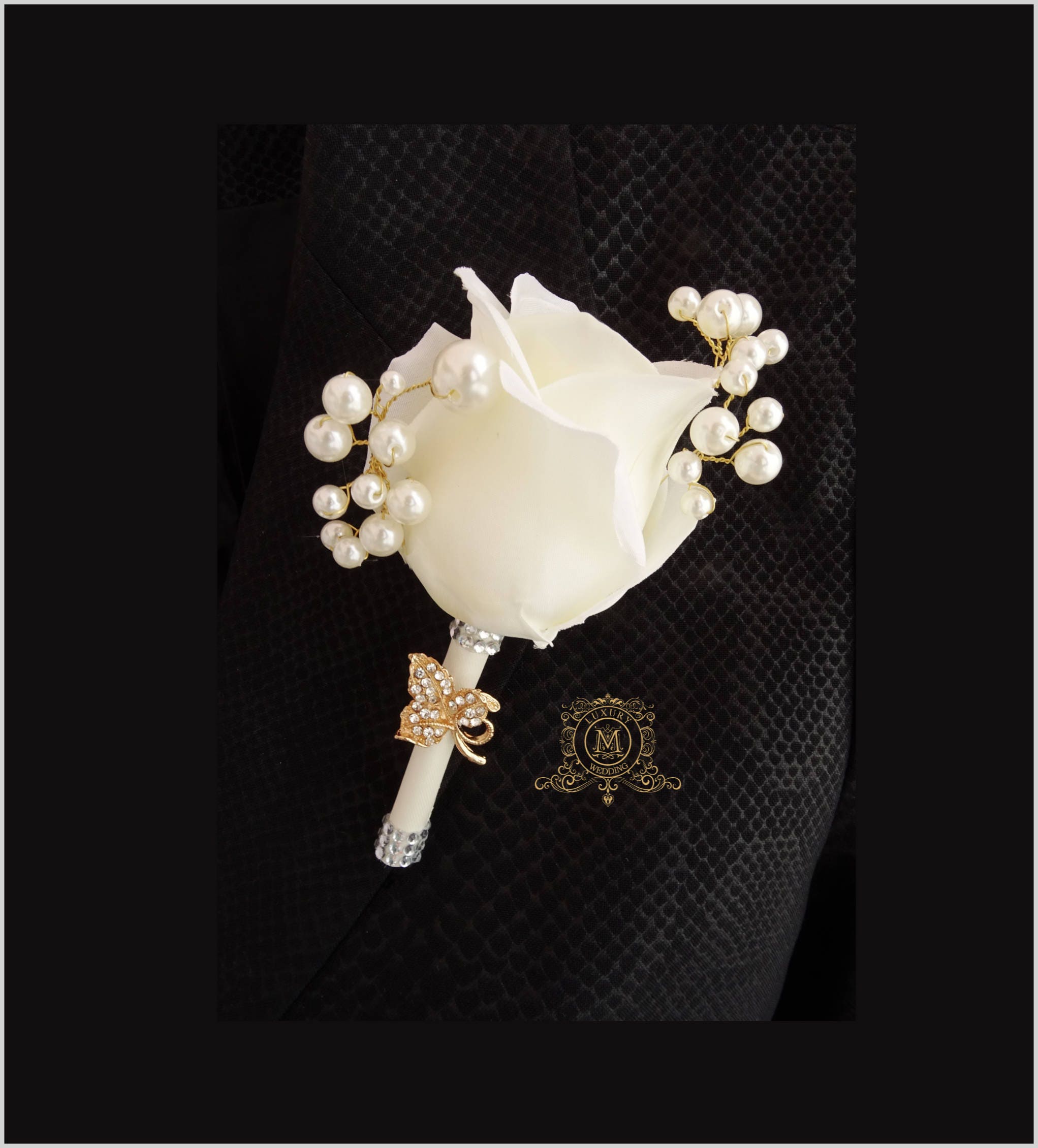 Silk flower boutonniere. Ivory and gold rose groom groomsmen Etsy