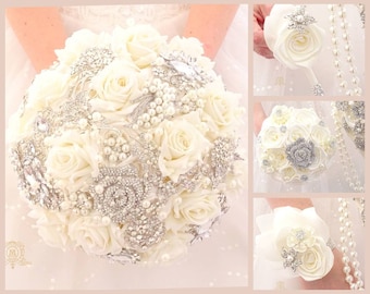 Wedding Silver ivory bridal brooch bouquet.