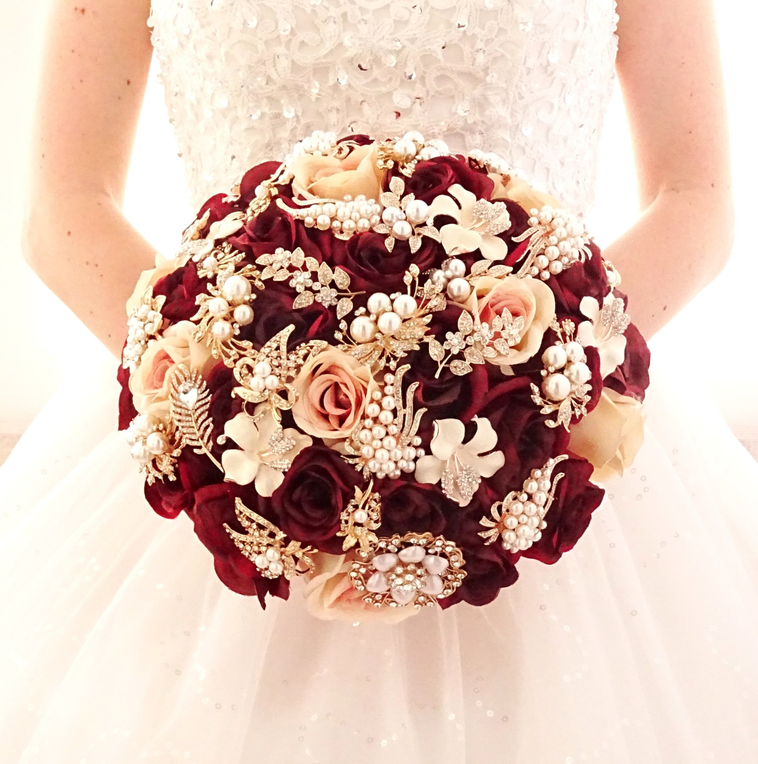 Fall Burgundy Rose Gold Brooch Bouquet. Memory Wedding Bridal Boquet Etsy Israel
