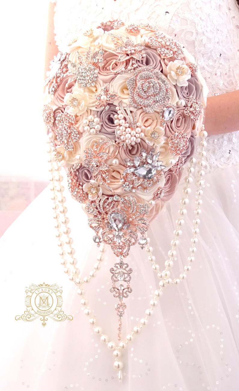 Rose gold champagne teardrop brooch bouquet image 3