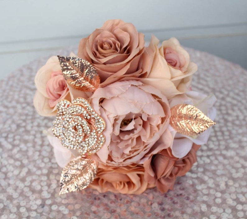 Champagne Wedding bouquet. Blush pink rose gold brooch bouquet. Bridal bouquet. Silk flowers bouquet Bridesmaids bouquet