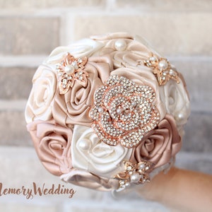 Rose gold champagne teardrop brooch bouquet bridesmaids bouquet