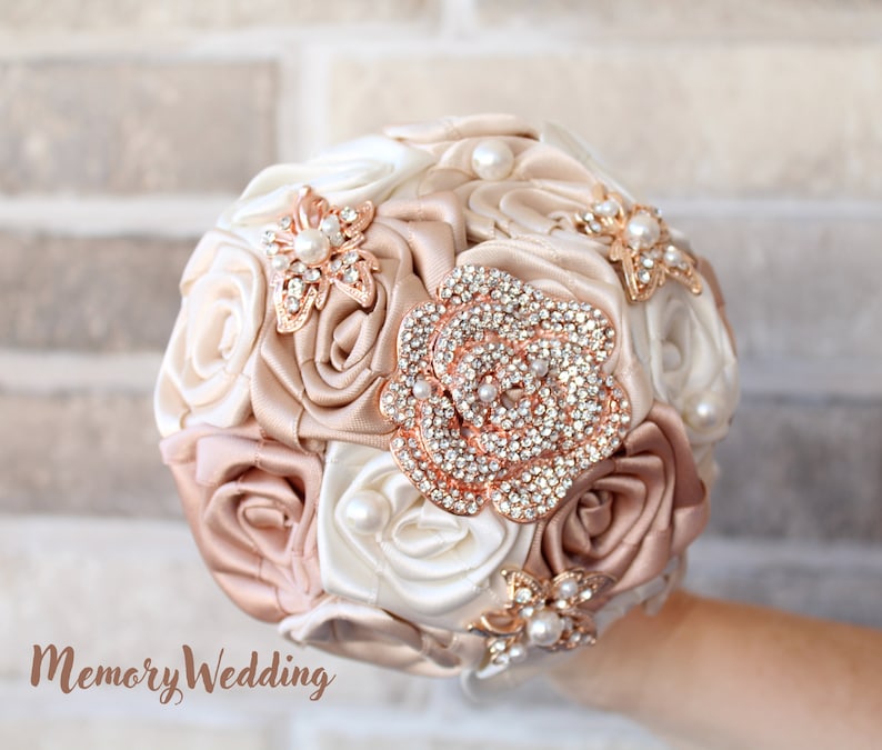 Rose gold champagne teardrop brooch bouquet image 5