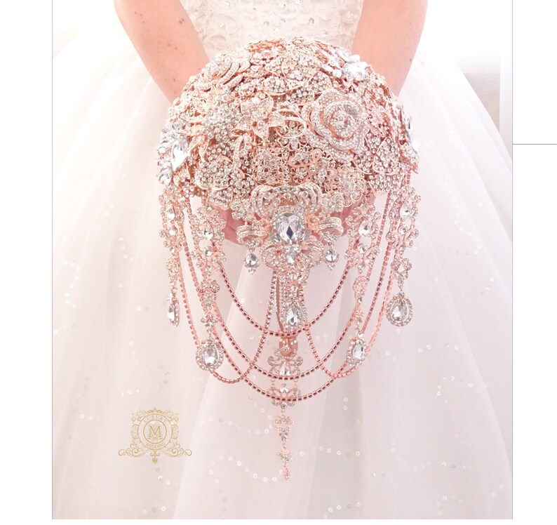 lux handle bouqet Luxury full jeweled silver or rose gold brooch bouquet by MemoryWedding Wedding glamour Gatsby crystal bling cascading