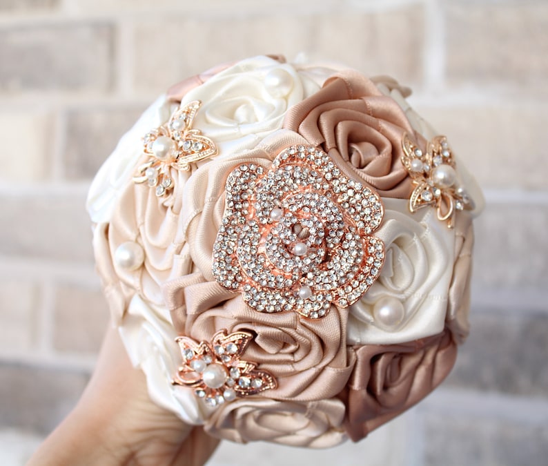 Stunning wedding bouquet. Silk flowers unique bridal bouquet. Brooch bouquet bridesmaids 5" inches