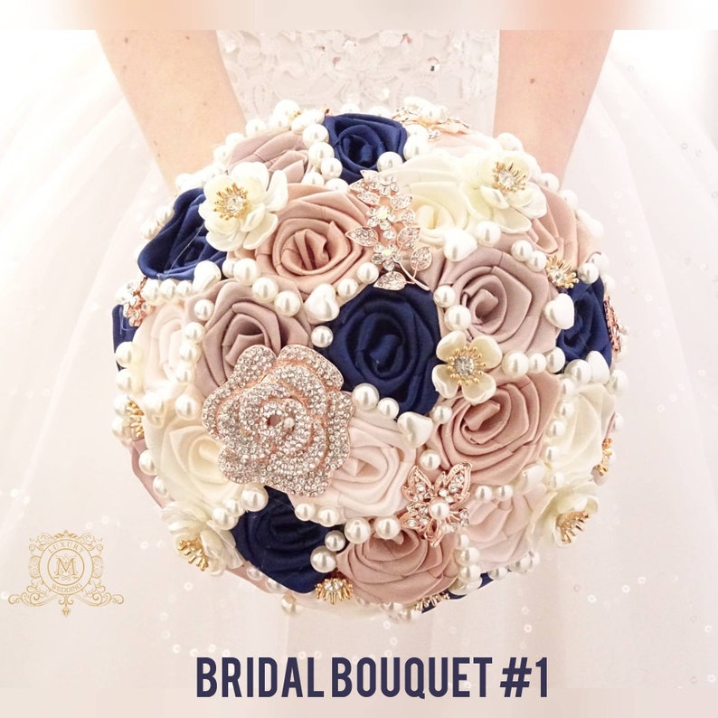 Navy blue Rose Gold jeweled corsage Etsy
