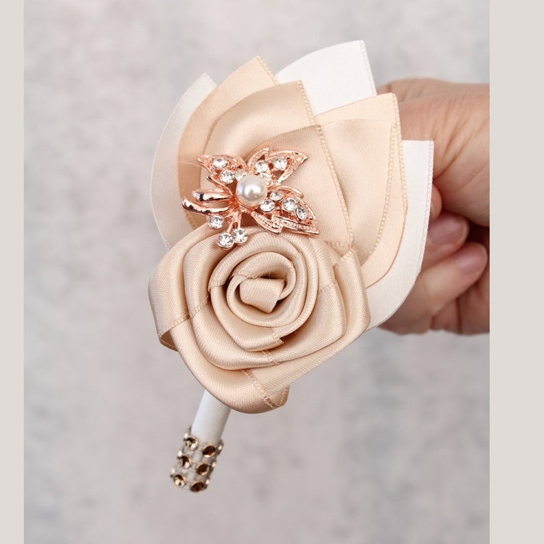 Rose gold champagne teardrop brooch bouquet boutonniere #1