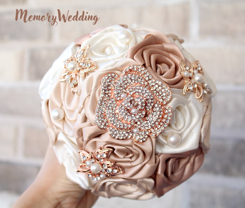 Rose gold champagne teardrop brooch bouquet image 6