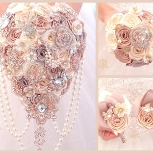 Rose gold champagne teardrop brooch bouquet image 2