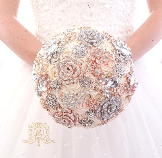 Rose gold and silver BROOCH BOUQUET. Mix crystal champagne Etsy