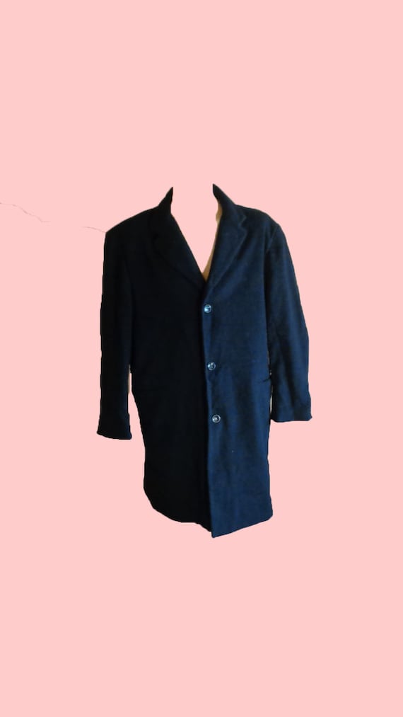 Wool Coat Vintage 80s Black Wool Coat Men Top Coat