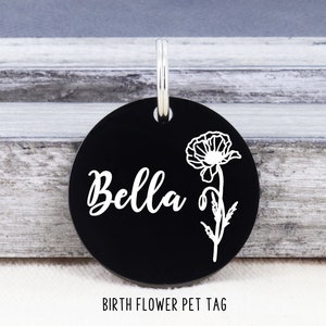 Cute Dog Tag, Engraved Dog Tag, Dog Name Tag, Birth Flower Dog Tag, Cat Tag, Dog Tag Personalized, Dog ID Tag, Pet ID Tag, Custom Dog Tag