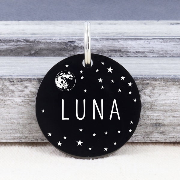 Dog Name Tag, Cute Dog Tag, Engraved Dog Tag, Space Dog Tag, Unique Dog Tag, Dog Tag Personalized for Dogs, Moon Dog Tag, Luna Dog Tag