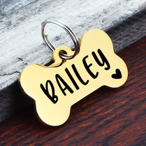 Gold Dog Tag, Dog Name Tag, Dog Tag for Dogs, Engraved Dog Tag, Personalized Dog ID Tag, Dog ID Tags, Small Dog Tags, Large Bone Dog Tag