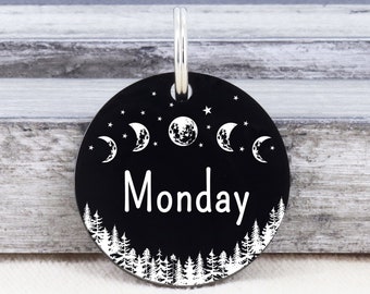Pet Name Tag, Lunar Phases Moon Dog Tag, Puppy Tag, Cute Dog Tag, Pet ID Tags, Engraved Dog Tag, Unique Dog Tag Personalized for Dogs