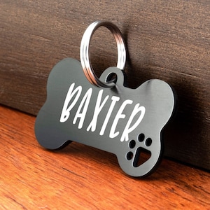 Dog Tag, Dog ID Tag, Dog Name Tag, Custom Dog Tag, Engraved Dog Tag, Dog Tag Personalized, Black Dog Tag Personalized for Dogs, Bone Dog Tag image 1