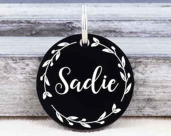 Dog Tag, Custom Dog Tag, Dog Tag Personalized, Pet Tag, Pet ID Tag, Engraved Dog Tag, Dog ID Tag, Floral Dog Tag, Dog Tag for Female Dog