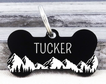 Cute Dog Tag, Dog Name Tag, Dog Tag, Dog Tag Personalized for Dogs, Engraved Dog Tag, Custom Dog Tag, Bone Shape Dog Tag, Mountain Dog Tag