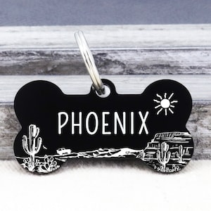 Cute Dog Tag, Desert Cactus Outdoor Dog Tag, Engraved Dog Tag, Custom Dog Tag, Personalized Dog Tag, Bone Dog Tag, Personalized for Dogs