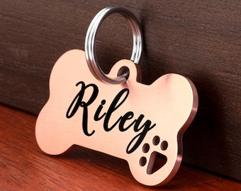 Engraved Dog Tag, Rose Gold Dog Tag Personalized, Dog Name Tag, Custom Dog Tag, Dog ID Tag, Sand Dog Tag Personalized for Dogs, Bone Dog Tag