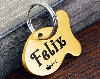 Cat ID Tag, Cat Tag Personalized, Cat Tag, Custom Cat Tag, Personalized Pet Tag, Fish Cat ID Tag, Personalized Cat Tag, Custom Cat Tag