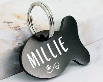 Cat Name Tag Small Custom Cat Tag, Cat Collar Tag, Cat Tag Personalized, Cat ID Tag, Small Cat Tag for Collar, Personalized Fish Cat Tag