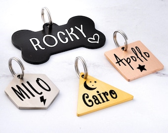 Dog Name Tag Personalized Dog Tag Black Silver Rose Gold Dog id Tag Personalized for Dog, Engraved Dog Tag, Bone &10+ Styles | Free shipping