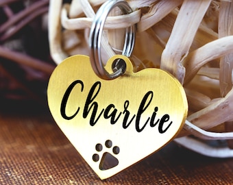 Dog Tag Personalized Dog Tag, Pet ID Tag, Custom Dog Tag, Heart Shape Paw Cutout Silver Rose Gold Black Dog Tag for Dogs, Customized Dog Tag