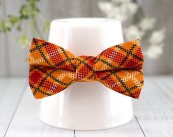 Orange Plaid Cat Bow Tie Pumpkin Bow Tie for Cat Collar, Fall Halloween Thanksgiving Cat Kitten Small Dog Collar Bowtie - Fits 1/2" W Collar