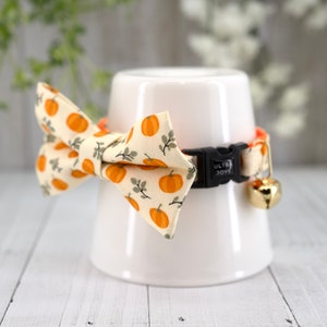 Bow Tie Cat Collar Set, Pumpkin Cat Collar Breakaway with Matching Bowtie -Orange Plaid Fall Thanksgiving Halloween | Cat, Kitten, Small Dog