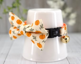 Bow Tie Cat Collar Set, Pumpkin Cat Collar Breakaway with Matching Bowtie -Orange Plaid Fall Thanksgiving Halloween | Cat, Kitten, Small Dog