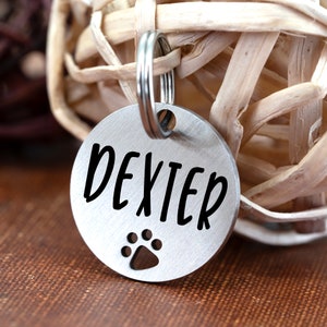 Engraved Dog Tag for Dog, Custom Dog Tag, Dog Tag Personalized, Round Paw Cutout Black Rose Gold Silver Dog Tag Personalized Circle Dog Tag